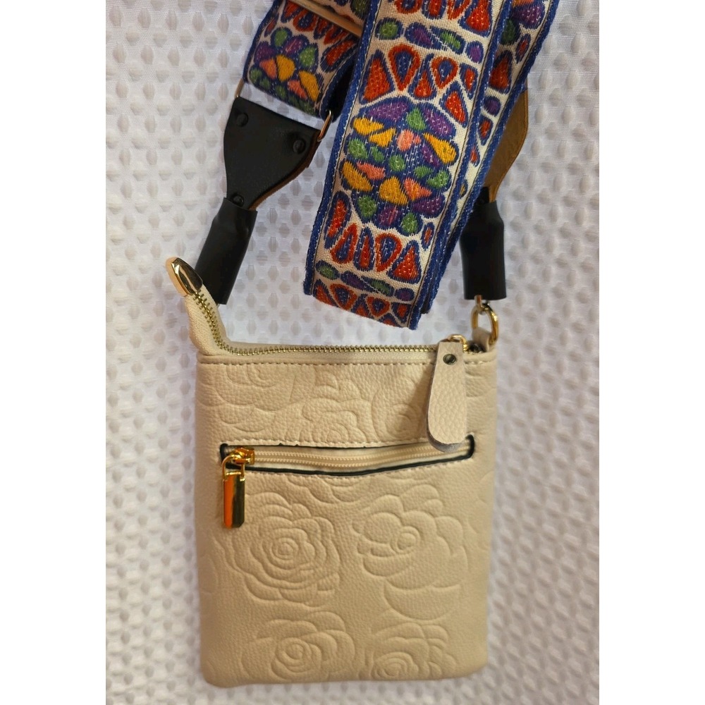 Classy Cream Leather Women Small Crossbody Purse Hip Colorful Adjustable Strap